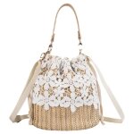 Sac seau en paille tress�e et dentelle pour femme sac fourre - tout d�contract� pour les vacances la ...