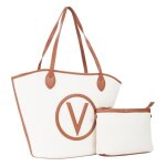 Sac shopper - valentino - covent shopping - cr�me - brun clair - 100% coton