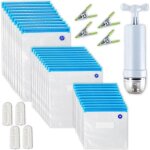 Sacs sous vide homgeek lot35 pa&pe transparent + pompe main 4clips cuisson 4clips fermeture 22x21 / 26x28 ...