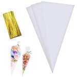 Sachets coniques - gigicial - 100 sachets - transparent - pour bonbons - avec attaches