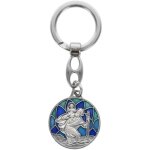 Saint christophe porte cles rond vitrail bleu et vert