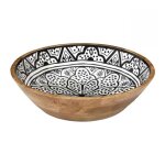 Saladier en bois de manguier avec motif mandala noir (28?cm) - mango