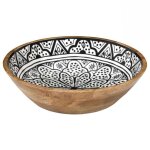 Saladier en bois de manguier avec motif mandala noir (33cm) - mango