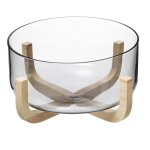 Saladier - design - verre - d 24 cm - support en paulownia - compatible lave - vaisselle