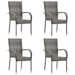 Sale 2025chaises empilables dext�rieur - lot de 4 - fauteuils de jardin - gris r�sine tress�e - 555x535x95 ...