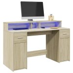 Sale 2025bureau informatique multim�dia - bureau avec lumi�res led - multi - rangements - ch�ne sonoma ...