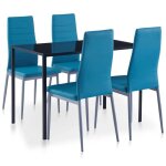 Sale 2025ensemble de salle � manger 5 pcs - table et 4 chaises de repas - bleu3305 kg 4512