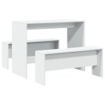 Sale 2025ensemble table � manger et bancs 3pcs - 1 x table de salle � manger + 2 x banc - blanc - bois ...