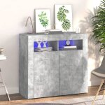 Sale 2025meuble bas bahut vaisselier - buffet avec lumi�res led - gris b�ton - 80x35x75 cm30 kg 2866