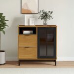 Sale 2025meuble bas bahut vaisselier - buffet avec porte vitr�e flam 80x40x80 cm - bois massif de pin25 ...