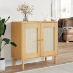Sale 2025meuble bas bahut vaisselier - buffet senja aspect rotin marron 80x35x80 cm - bois massif de ...