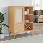 Sale 2025meuble bas bahut vaisselier - buffet senja aspect rotin marron 90x40x112cm - bois massif de ...
