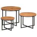 Sale 2025tables basses gigognes - lot de 3 - tables gigognes de salon - bois massif dacacia et fer131 ...
