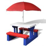 Sale 2026 table de jardin multicolore - table et bancs de pique - nique avec parasol pour enfants pro188537769 ...