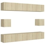 Sale 2026cabinet hifi - pour salon - design �l�gant brun - ensemble de meubles tv 6 pcs ch�ne sonoma ...
