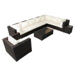 Salento - salon de jardin panoramique 8 places en r�sine tress�e marron et blanc