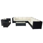 Salento - salon de jardin panoramique 8 places en r�sine tress�e noir et blanc