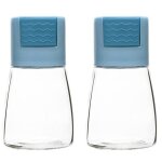 Sali�re et poivri�re - farmhouse - bleu - plateau en bois - d�coration de cuisine - assaisonnement facile ...