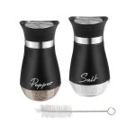 Salire et poivrire en verre avec couvercles noirs en acier inoxydable - kit distributeur dpices avec ...