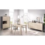 Salle à manger complète avec enfilade + vitrine + table extensible - décor graphite et chêne - ness Salle à manger complète avec enfilade + vitrine + table extensible - décor graphite et chêne - ness
