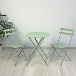 Salon de balcon - diego e frida - table ronde 60 cm - 2 chaises pliantes - m�tal peint - pistache