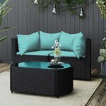 Salon bas de jardin 3 pcs - 2 personnes - avec coussins noir r�sine tress�e - anti uv?9343106?
