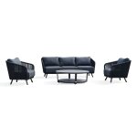 Salon bas de jardin 5 places en aluminium et corde tiss�e - noir
