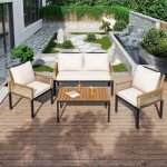 Salon bas de jardin canap� de jardin fauteuil avec table basse pour ext�rieur jardin cour - beige