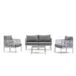 Salon bas de jardin - hoya - canap� + 2 fauteuils + table basse - gris fonc� / gris clair - 4 personnes ...