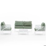 Salon bas de jardin en polypropyl�ne - deux fauteuils + canap� + table basse et coussins kenzia 4 personnes ...