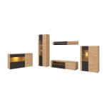 Salon complet doum ? buffet bas vitrine meuble tv buffet haut et étagère murale ? chêne clair et noir ... Salon complet doum ? buffet bas vitrine meuble tv buffet haut et étagère murale ? chêne clair et noir ...