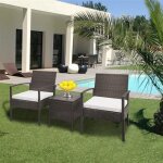 Salon de jardin 2 places avec table + 2 fauteuils en résine tressée rotin pour jardin balcon (marron) ... Salon de jardin 2 places avec table + 2 fauteuils en résine tressée rotin pour jardin balcon (marron) ...