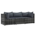 Salon de jardin 3 pcs avec coussins gris rsine tresse - bk319766 (pla)