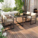 Salon de jardin 4 personnes avec coussinensemble de table � manger dext�rieur avec r�glables table � ...
