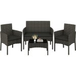 Salon de jardin 4 personnes en polyrotin et m�tal ensemble mobilier dext�rieur 4 pi�ces avec coussin ...