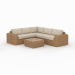 Salon de jardin 4 personnes en résine tressé et tissu beige - savana - rendez - vous déco Salon de jardin 4 personnes en résine tressé et tissu beige - savana - rendez - vous déco