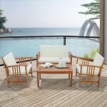 Salon de jardin 4 pi�ces brissogne bois dacacia naturel beige