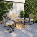 Salon de jardin 4 pièces calciano aspect rotin beige noir naturel Salon de jardin 4 pièces calciano aspect rotin beige noir naturel