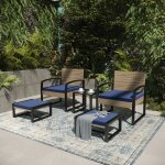 Salon de jardin 5 pièces calvello avec table 2 chaises 2 repose - pieds aspect rotin bleu marine noir ... Salon de jardin 5 pièces calvello avec table 2 chaises 2 repose - pieds aspect rotin bleu marine noir ...