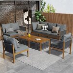 Salon de jardin salon de jardin - pour 7 - 8 personnes canap� + 1 table et coussins housse naturel + ...