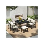 Salon de jardin 7 pices : table verre tremp + 6 chaises ? pour 6 personnes