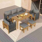 Salon de jardin exterieur 7 places - canap� 2p 2 fauteuils table verre tremp� coussins �pais d�perlants ...