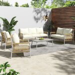 Modernluxe salon de jardin 7 places - 2 canap�s 2 fauteuils et 1 table basse - structure en acier galvanis� ...