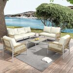 Salon de jardin 7 places 7 si�ges 1 table basse - rotin synth�tique tube en acier galvanis� verre tremp� ...