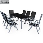 Salon de jardin 8 + 1 bern 1 table 8 chaises noir aluminium avec table en verre ensemble de jardin argent ...