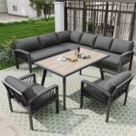 Salon de jardin 8 personnes structure en fer galvanis� avec coussinensemble de table � manger dext�rieur ...
