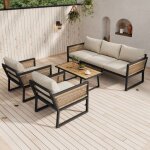 Salon de jardin en acier 5 places - en corde - canap� - 2 fauteuils et table basse - en corde tress�e ...