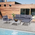 Salon de jardin en aluminium 4 places + pouf + table basse rectangle