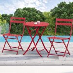Salon de jardin bistro pliable - table ronde � 60 cm avec 2 chaises pliantes - acier rouge
