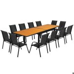Mobilier extérieur - salon de jardin - table extensible 135 / 270cm - 12 chaises - aluminium - noir Mobilier extérieur - salon de jardin - table extensible 135 / 270cm - 12 chaises - aluminium - noir